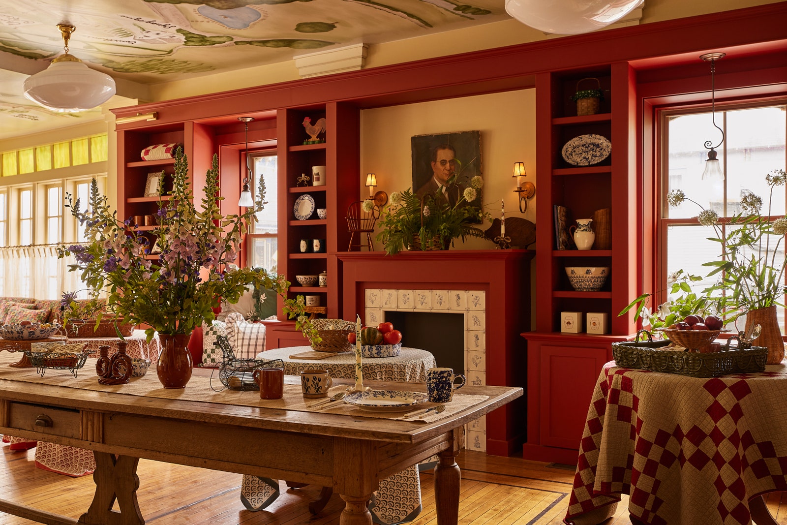 Images may contain architectural dining table furniture in indoor dining table home decoration and lights