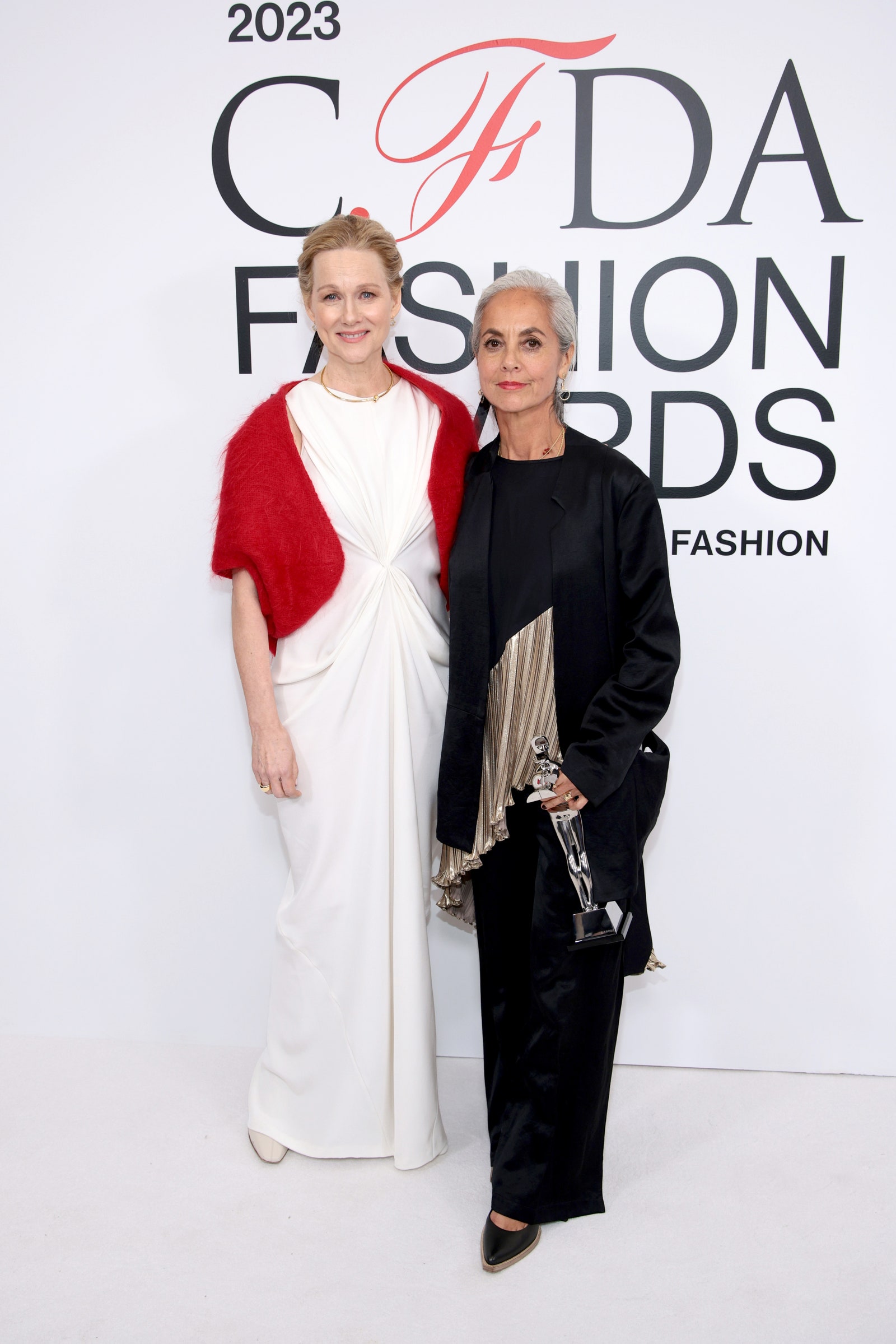 Image may contain Laura Linney fashion person adult accessories jewelry necklace people clothing and jacket