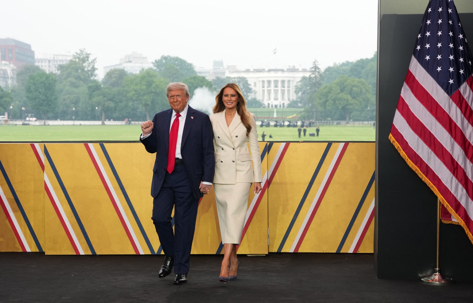 U.S. President Donald Trump and First Lady Melania Trump attend the 250th anniversary parade in Washington