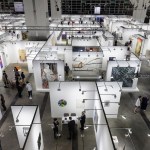 Aerial view of the Art Fair shows various stalls.