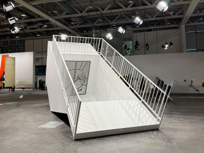 The entrance to an underground subway station, the door with a mirror is closed.