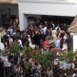 Buzzing courtyard Basel social club.