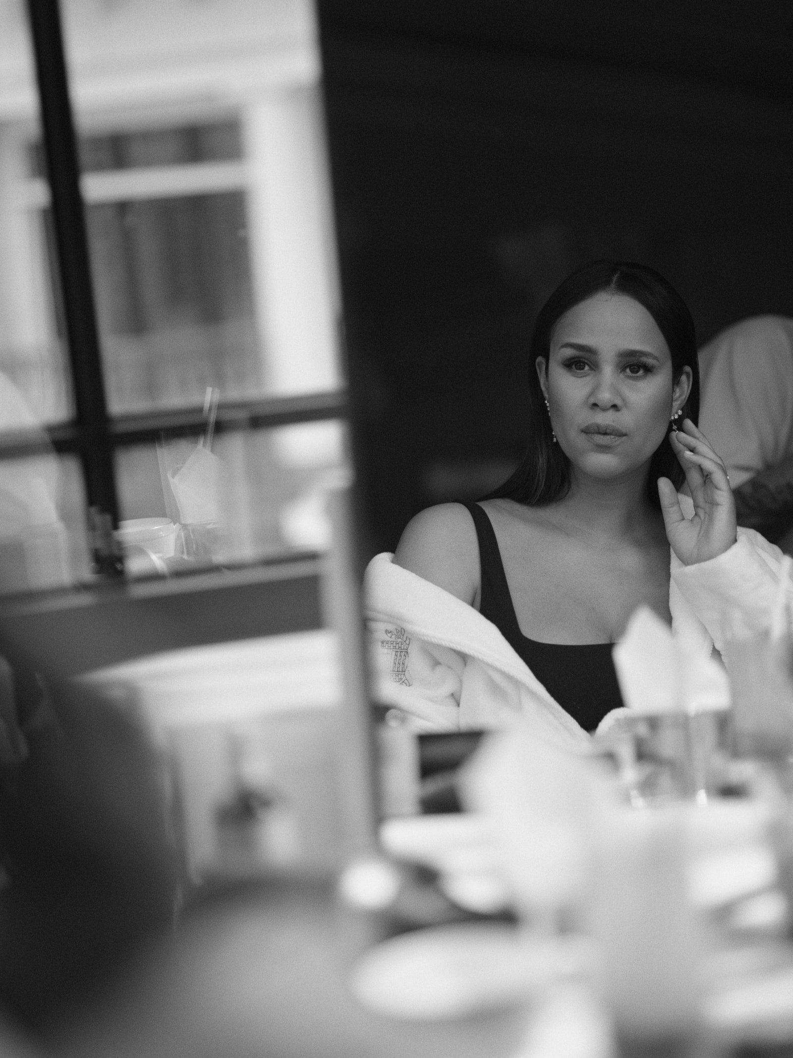 Images may contain adult facial photography portraits of Zawe Ashton body parts and indoors