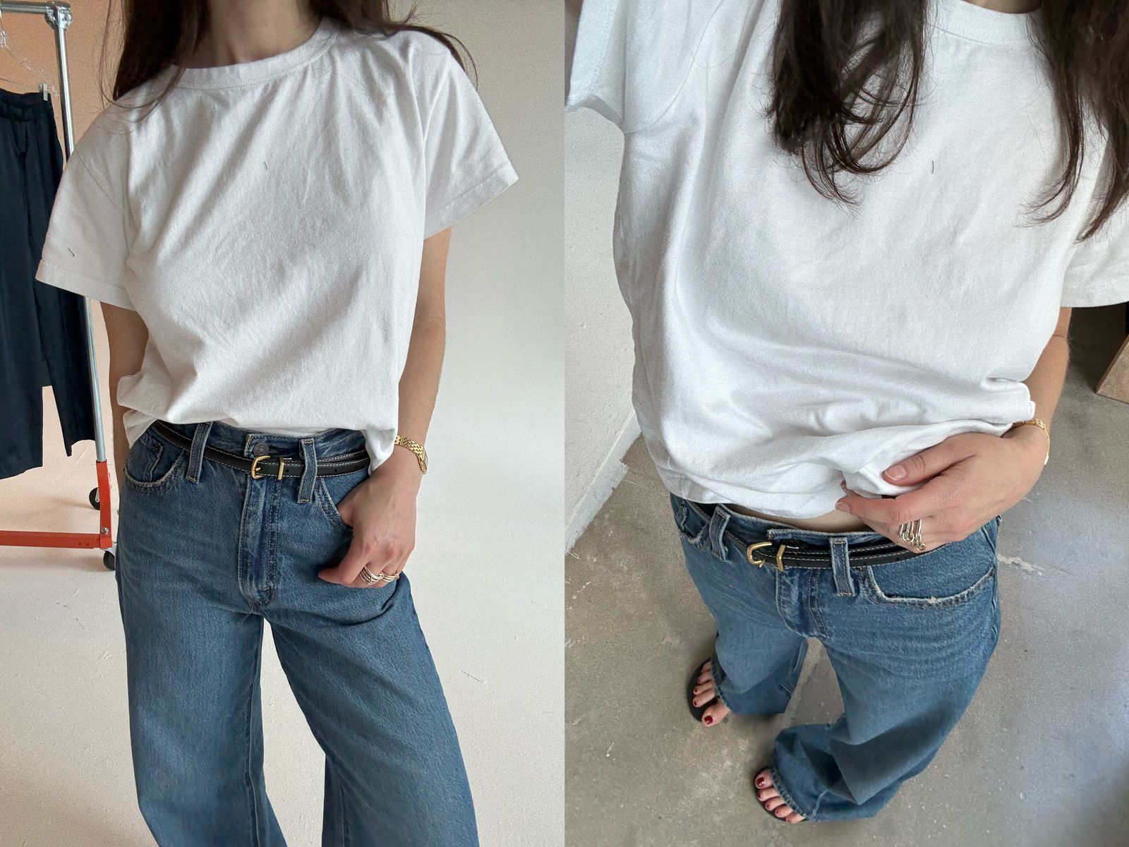 Image may contain Clothing Pants Jeans Person Teen Blouse Accessories Belt Bracelet Jewelry and TShirt