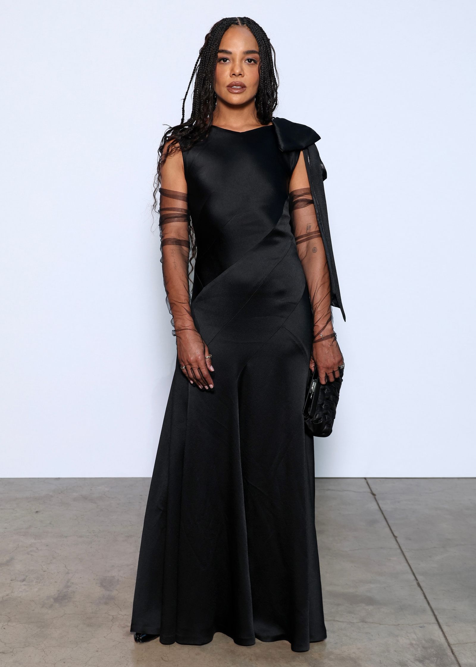 Images may contain clothing dress formal evening dress adult long sleeves and dress
