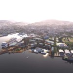 Rendering of an art park with its port docked at the port.
