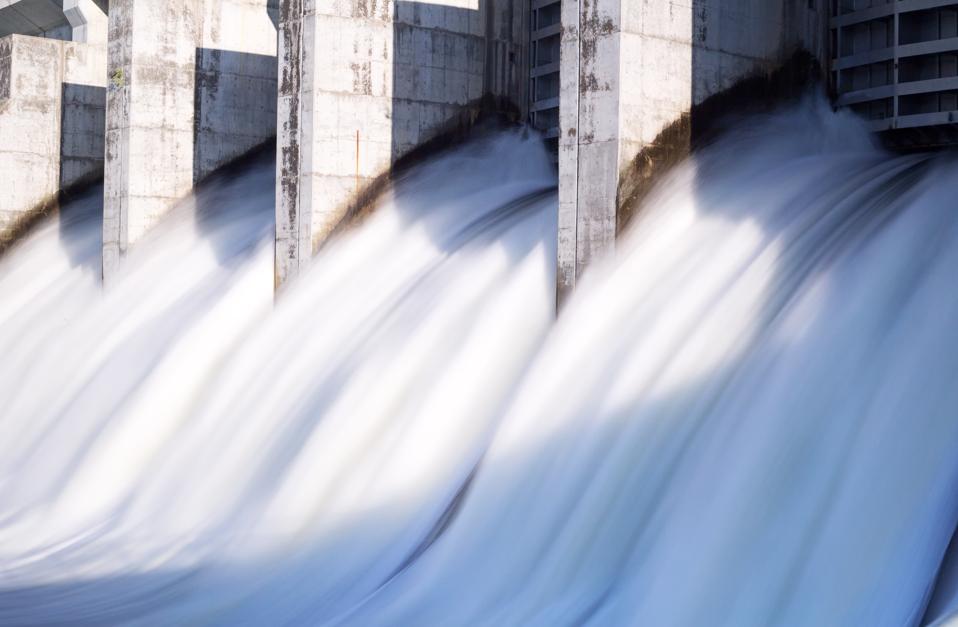 Water is driven out of the dam