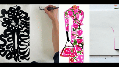 Blue Farrier and Jacky Marshall painted haute couture for Vogue runway.