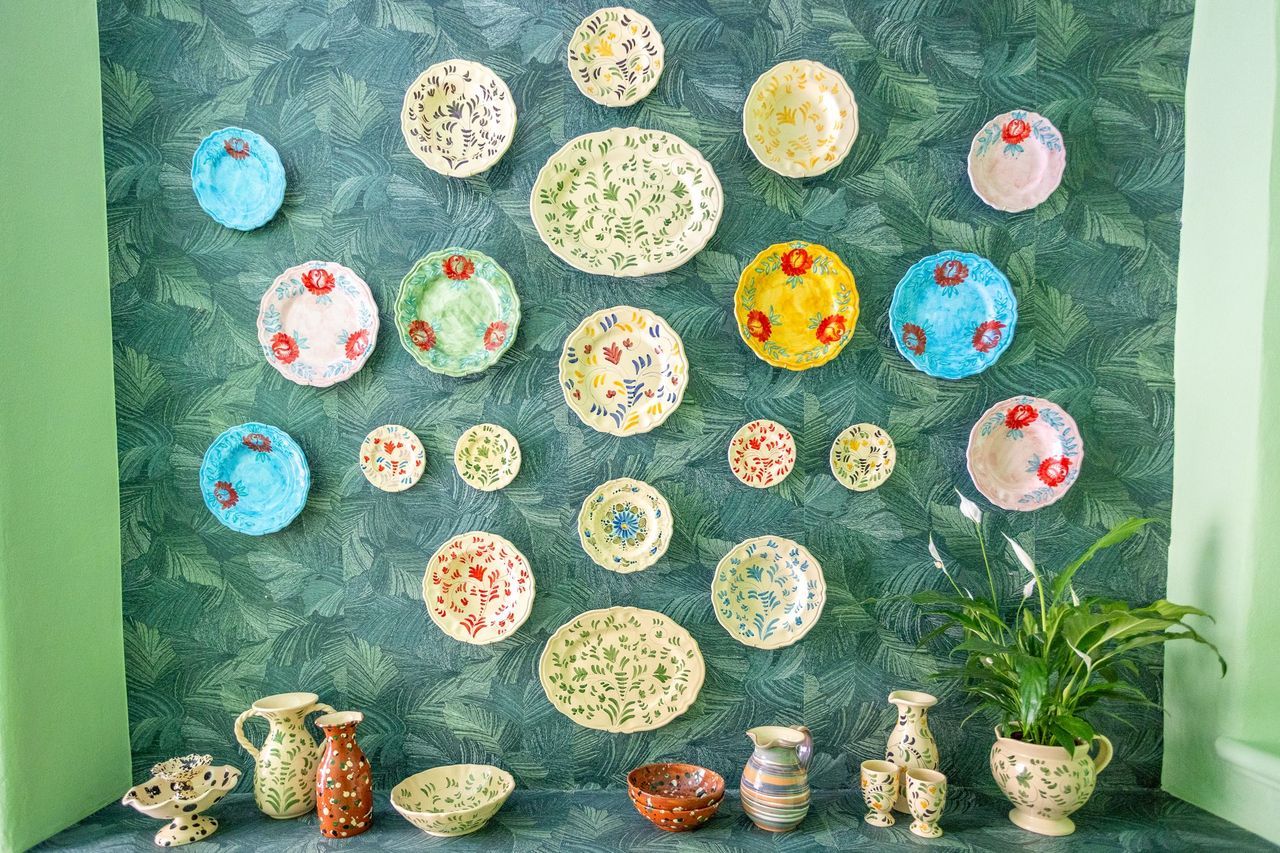 Images may contain food powder and interior design in pottery craft plate porcelain cups