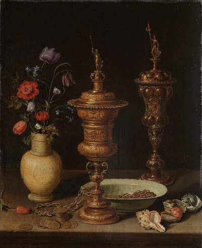 Clara Peeters, Still Life with Flowers, Gilt Goblets, Coins and Shells, 1612
