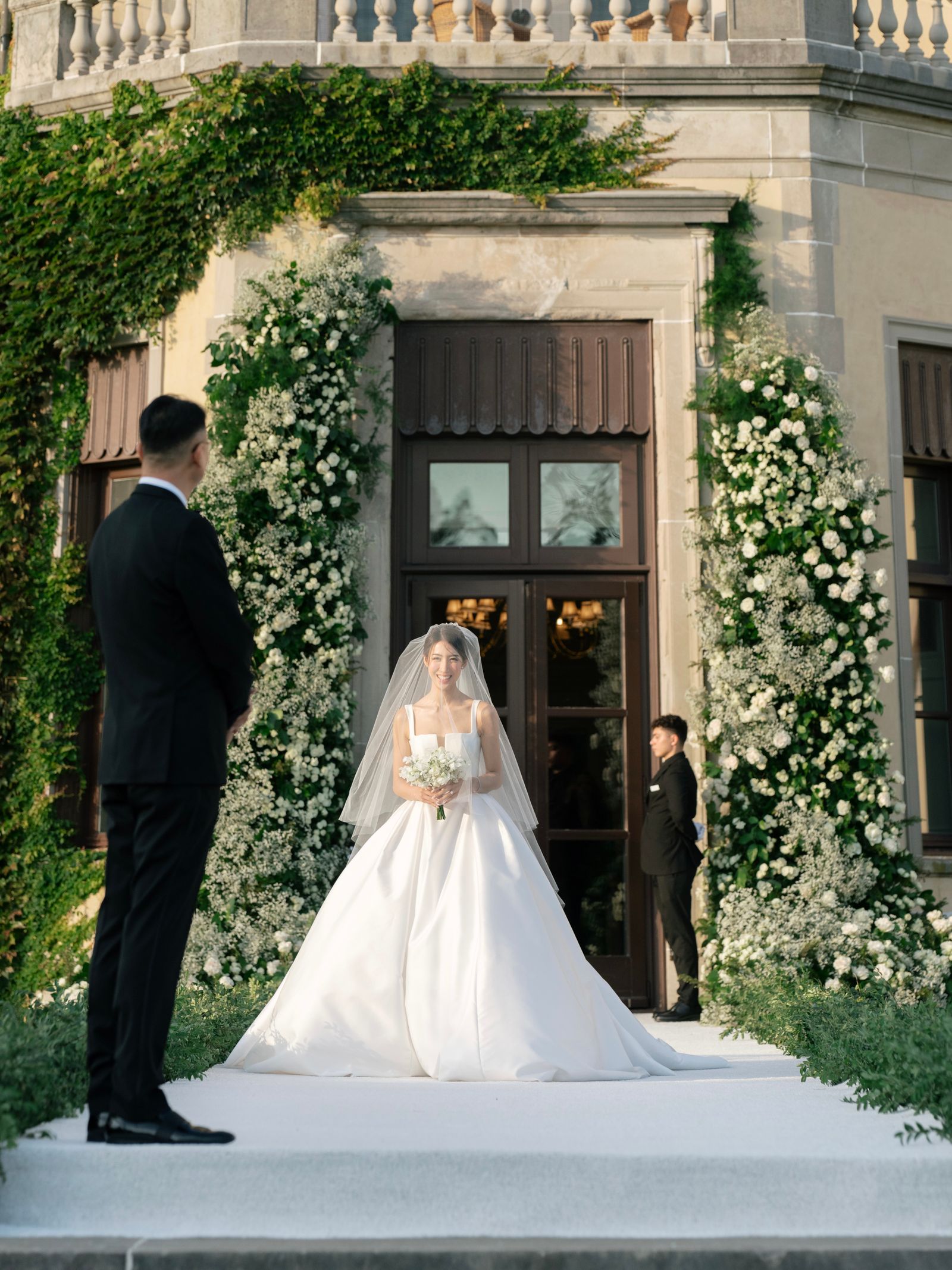 Images may contain Joanna Wang's adult wedding dress shoes and jacket