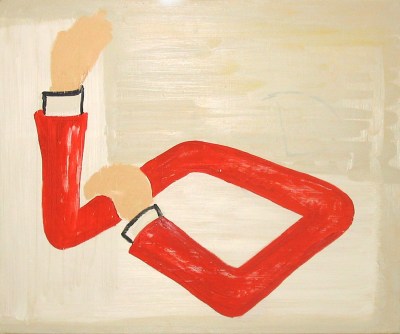 A painting of two Bodiless arms made obscene gestures.