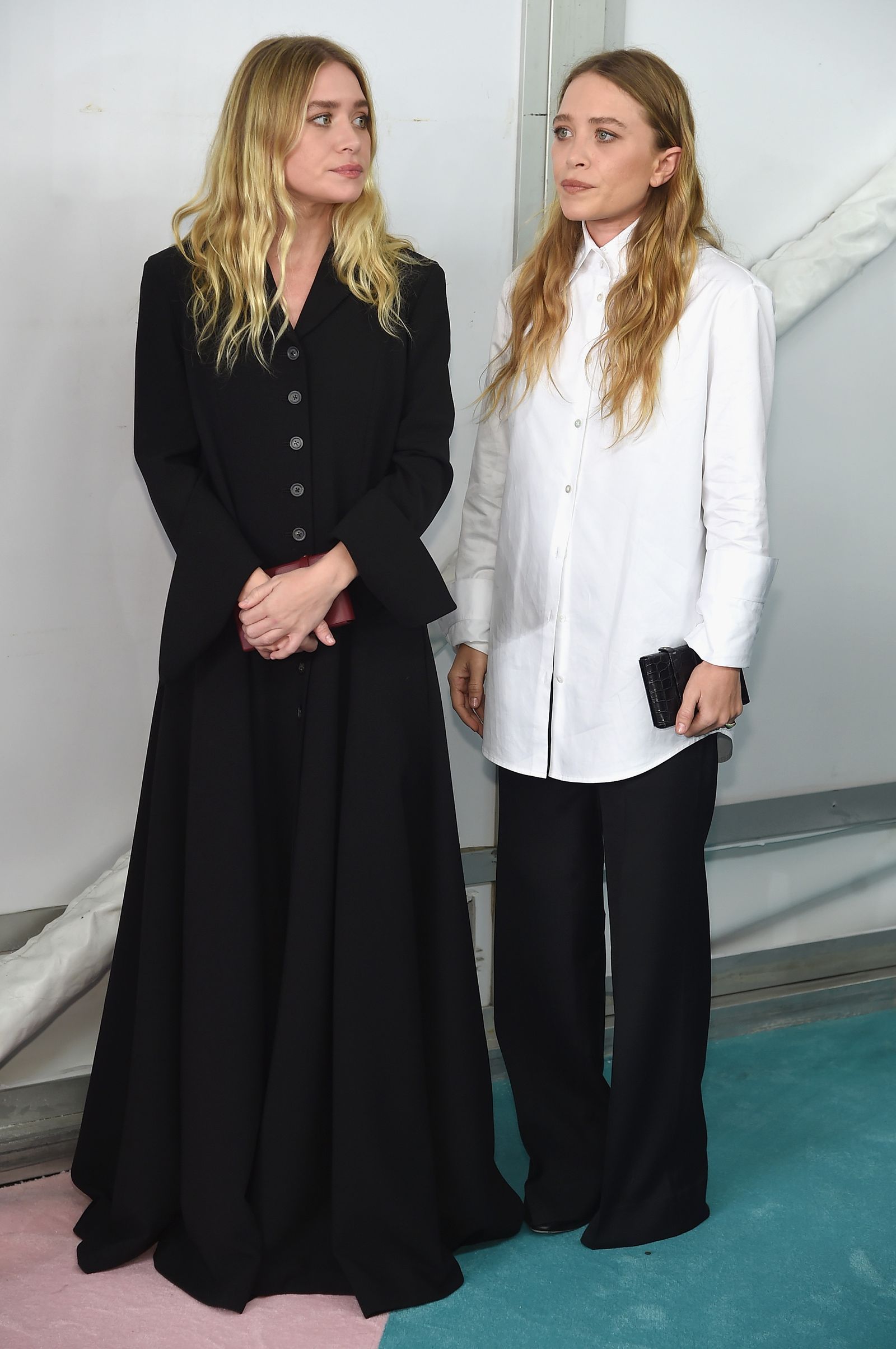 Images may contain Marykate Olsen Ashley Olsen clothing long sleeve adult jacket and jacket