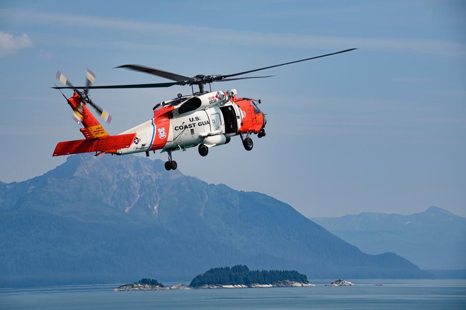 Coast Guard helicopter above the internal passage
