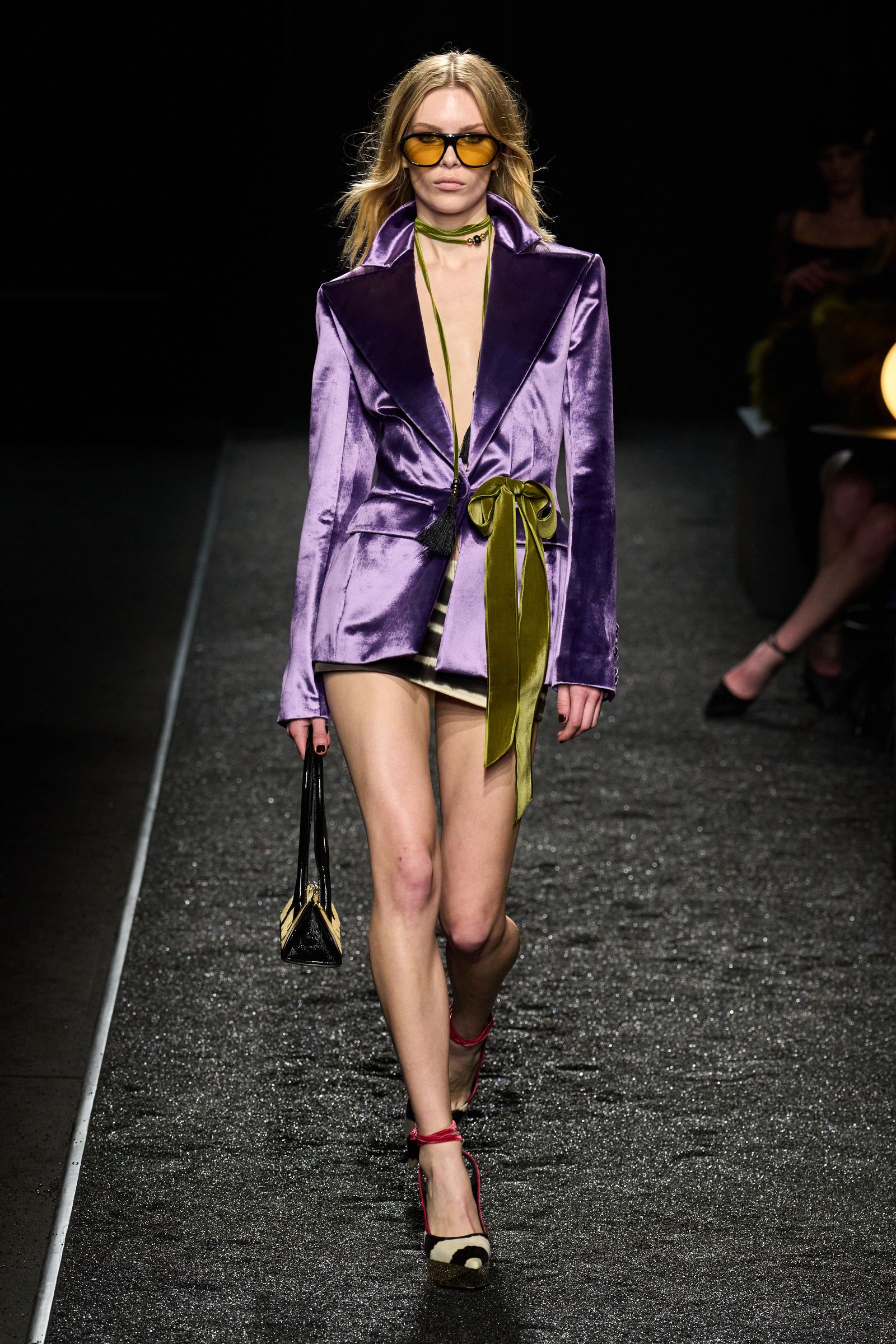 Images may contain fashionable clothing, footwear, high heels, adult accessories, handbags, handbags, jackets and glasses