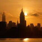 Hoboken, NJ - May 2: The sun rises in Hoboken, NJ on May 2, 2025. (Photo by Gary Hershorn/Getty Images)