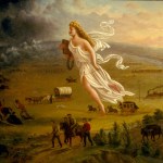 John Gast (U.S., born in Prussia, 1842-1896), the United States progressed. Glue the canvas. 44.6×54.6cm Autry Museum, Los Angeles, Museum Purchase (92.126.1)