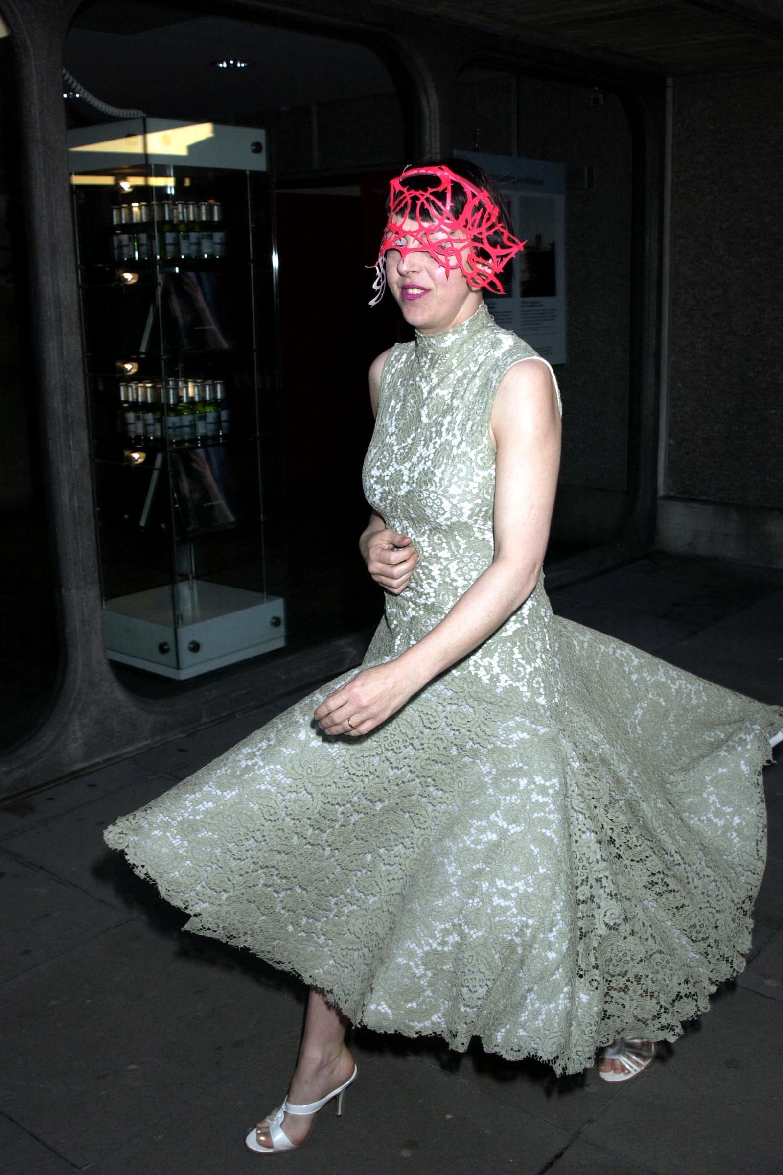 Images may contain Isabella Blow clothing dress footwear high heels man formally wears adult wedding and sandals