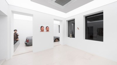 View of artwork installed in commercial art gallery.