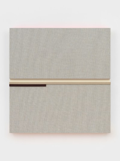 A painting composed of two felt panels with a black band at the top of one.