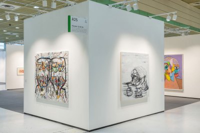 View of art fair booth. 