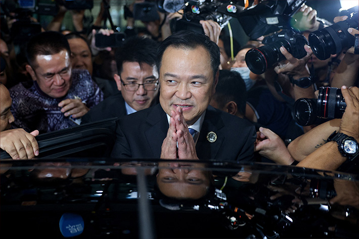 Anutin Charnvirakul, leader of the Bumiyetai Party, responded next to the media after being elected as Thailand's new prime minister in parliament