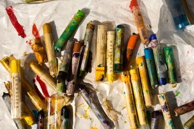 Oil sticks in the studio. 