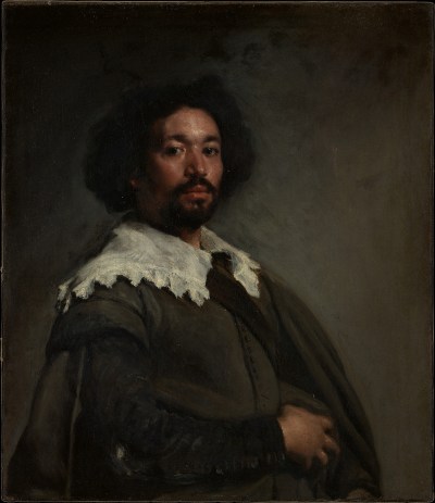 A painting of a man in a jacket beneath a darkened background.