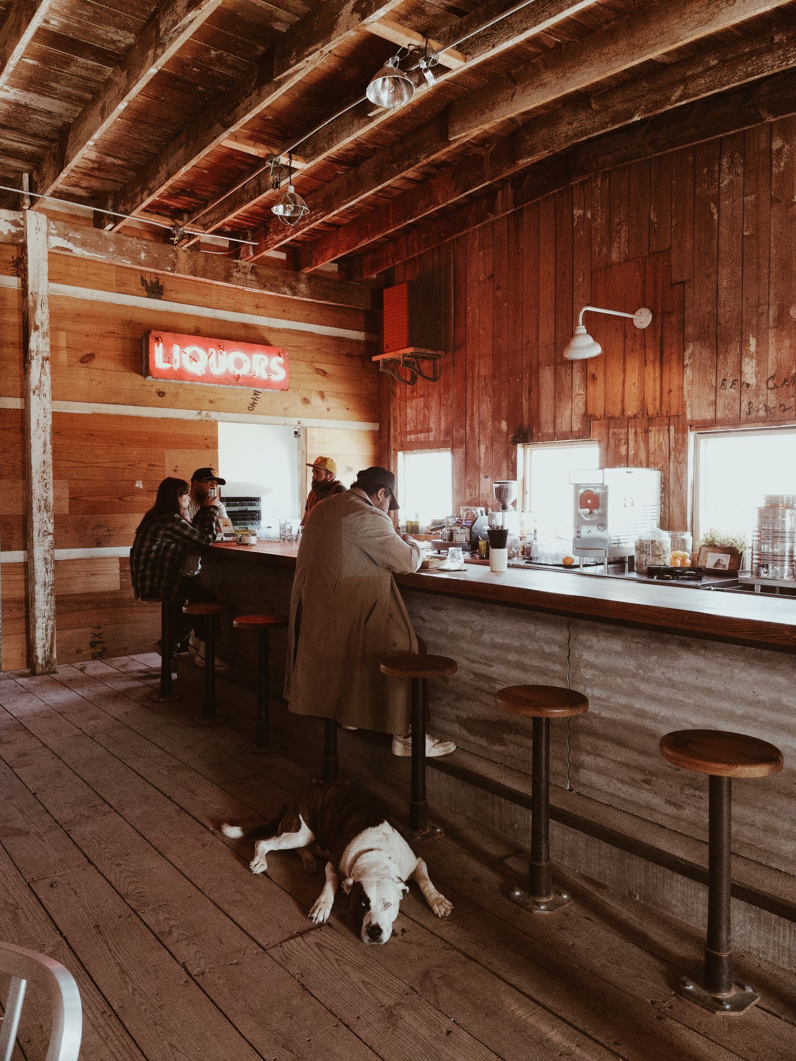 Images may contain wooden restaurants, people, hardwood, animals, pets, dogs, mammals, food and buffet restaurants