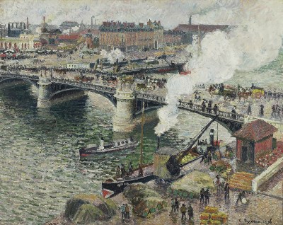 Camille Pissarro: Pont Boieldieu, Rouen, Rainy Weather (Le Pont Boieldieu à Rouen, Temps Mouillé), 1896, Oiled on canvas, 29 x 25 inches.