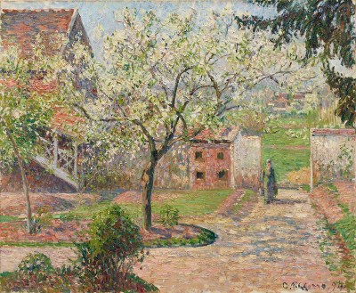 Camille Pissarro: Éragny's studio, Bloom's pear tree (L'Atelierd'éragny, Pruniers en Fleur), 1894, oil on canvas; 23 5/8 x 28 3/4 inches.