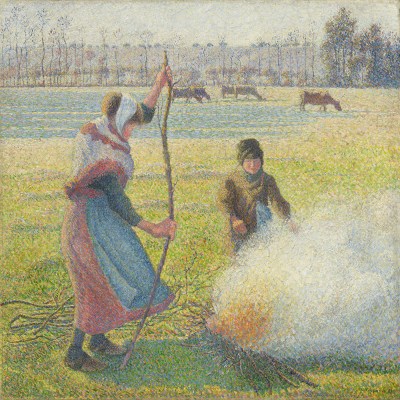 Camille Pissarro: Hoar-Frost, Farmer Girl Fires (Gelée Blanche, Jeune Paysanne Faisant du Feu), 1888, Oil on Paint, 36 1/2 x 36 3/8 inches.
