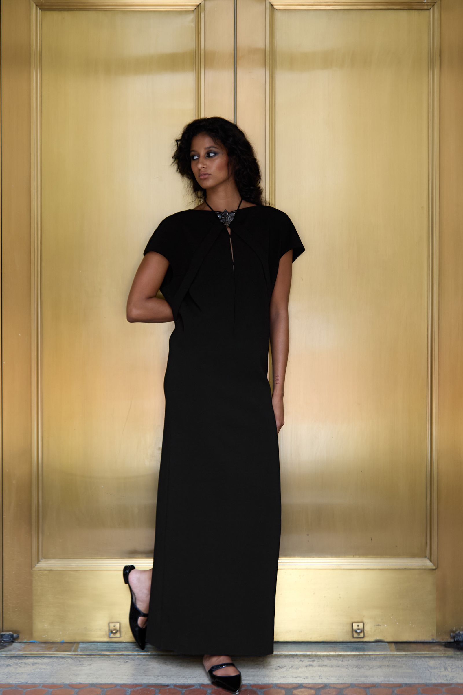 Double sweater post dress Dove Drury corner necklace