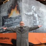 art dealer John Brandler, "Greetings of the season" The artwork, played by street artist Banksy, sealed in a crate, was removed from the retail division of Ty'r Orsaf in Port Talbot on February 8, 2022 and then stored in an undisclosed location. (Photo Geoff Caddick / AFP) (Photo Geoff Caddick / AFP via Getty Images)