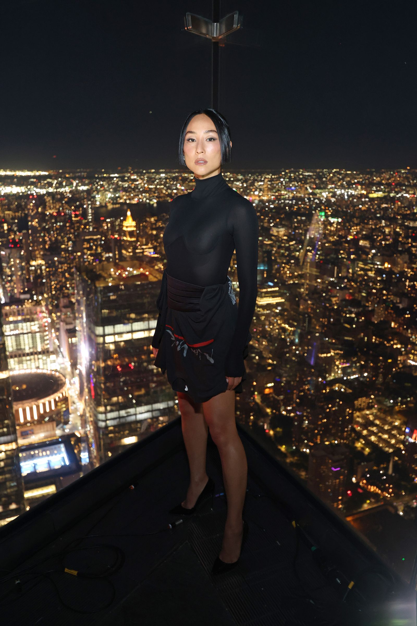 Greta Lee first wore the look of Nicholas Aburns debuting the series.
