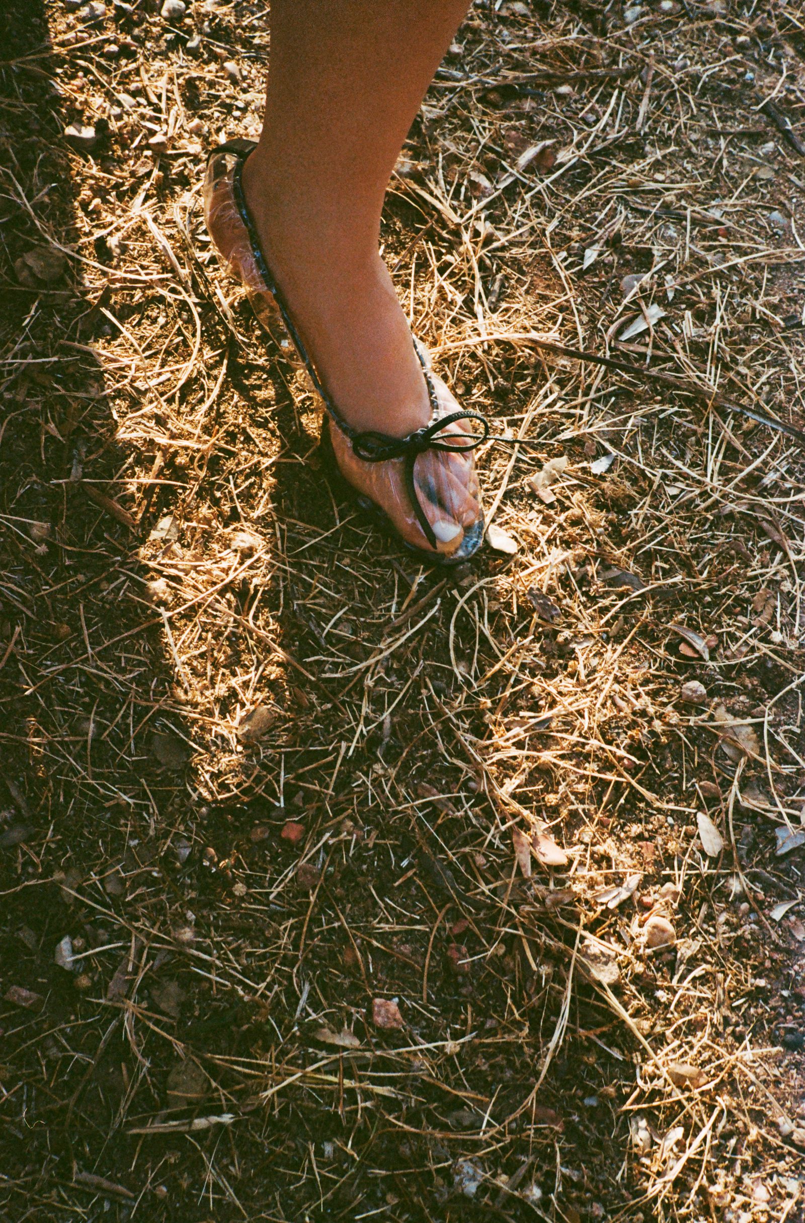 Images may contain clothes, footwear, sandals, shoes, grass and plants
