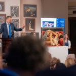 Oliver Barker is behind Sotheby's London podium, taking on a Wednesday night's Karpidas auction.