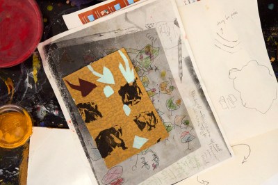 Printout and notes from the artist studio. 