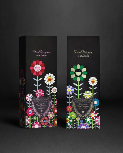 Two champagne boxes with labels designed by Murakamiyama. 
