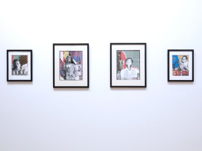 View of photo-based collage hanging on the wall. 