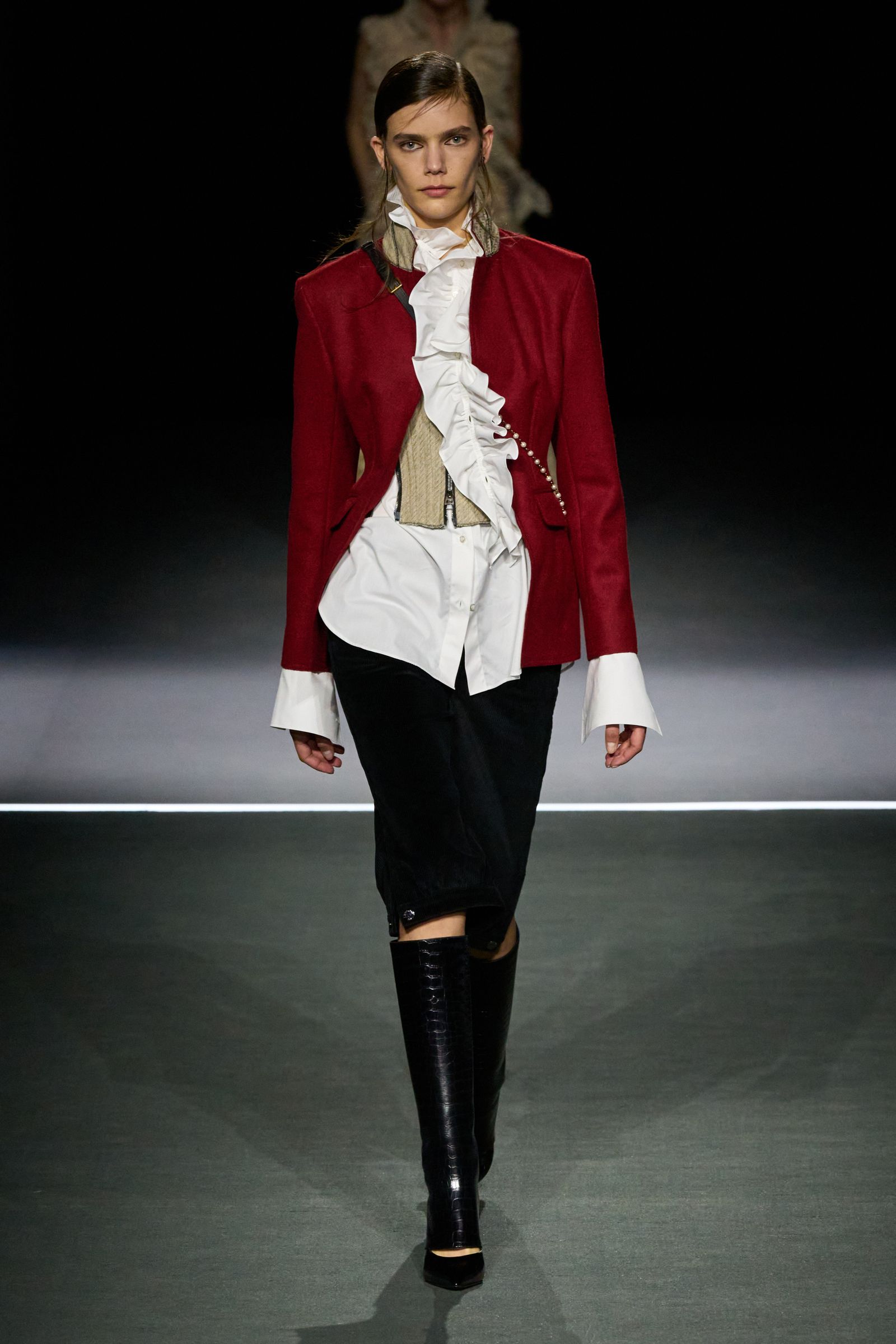 Image may contain clothing long sleeve fashion coats jackets adult blazers wedding footwear