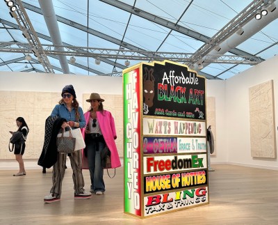 A colorful and vibrant sculpture that reads "affordable black art" at the top.