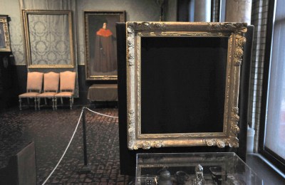 Empty frames at the Isabella Stewart Gardner Museum.