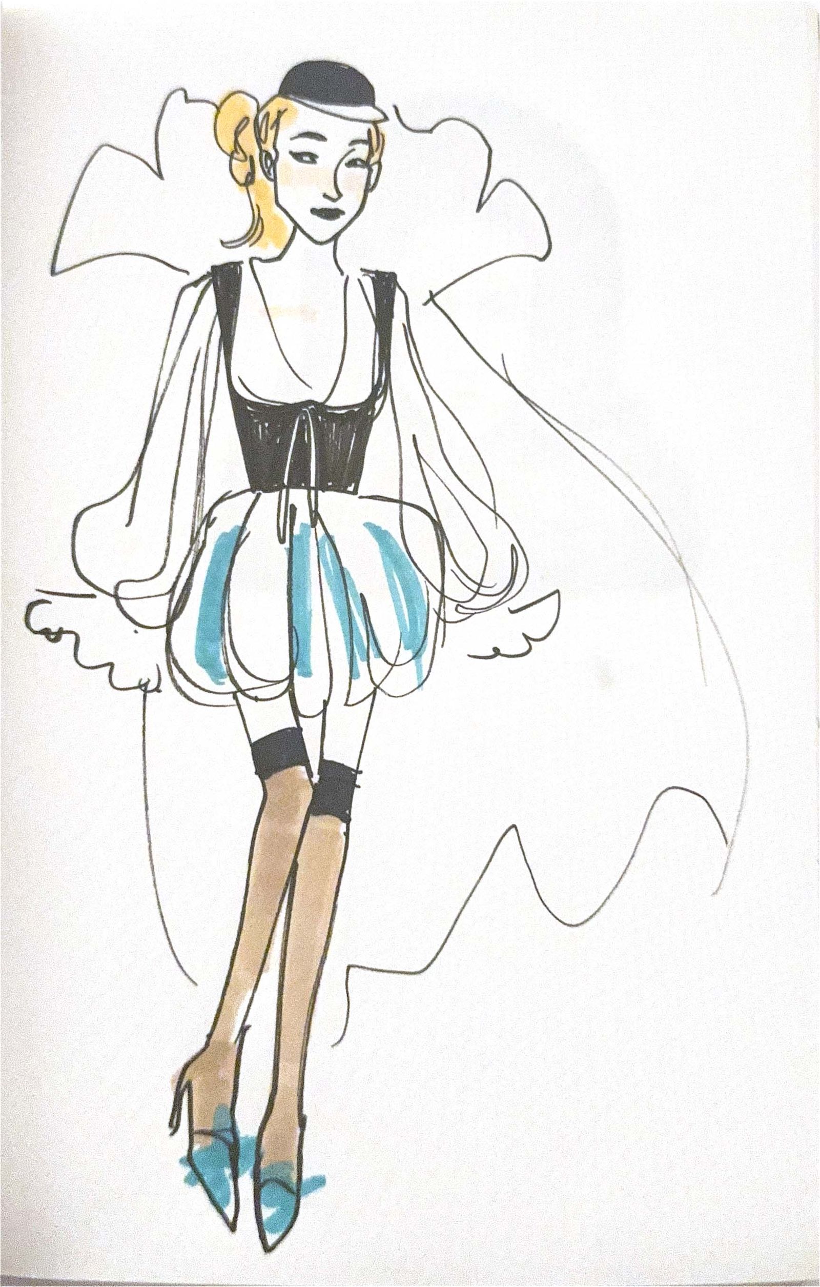 Alex Consani wears Valentino custom made in collaboration with Sandy Powell.