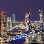 General view of the Ultra-Luxury Hotel in Doha, Qatar on December 21, 2024 Raffles and Fairmont. The dual-branded property is located in the iconic Katara Towers, a unique crescent-shaped building drawn through Getty images on the Lusail skyline (photo taken by Noushad Thekkayil/Nurphoto).