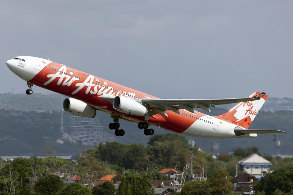 An AirAsia X Airbus A330-300 departs Ngurah, Denpasar, Bali...