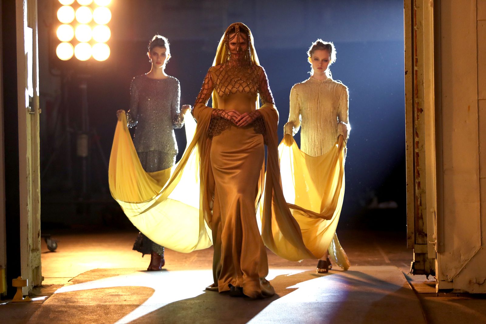 A model walks the catwalk during the 2025 Vogue Hollywood World Edition fashion show at Paramount Studios in Los Angeles, California on October 26.