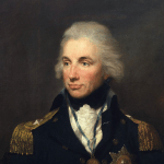 A painting of a white-haired man in military uniform.