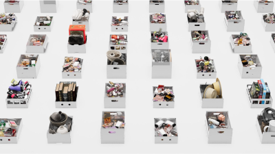 Rows and rows of boxes filled with knick-knacks.