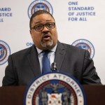 NEW YORK, NY - JUNE 12: Manhattan District Attorney Alvin Bragg speaks at a press conference to comment on the outcome of the retrial of former film producer Harvey Weinstein on June 12, 2025 in New York City. Jessica Mann's third-degree rape trial was declared a mistrial after the jury foreman refused to continue deliberations due to threats from another juror in Harvey Weinstein's sex crimes retrial. Previously, a jury unanimously found Weinstein guilty of sexually assaulting one woman but not guilty of sexually assaulting another. (Photo by Yuki Iwamura-Pool/Getty Images)